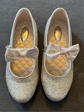 Michael Kors Girls' Gold Glitter Bow Mary Jane Shoes Size 3
